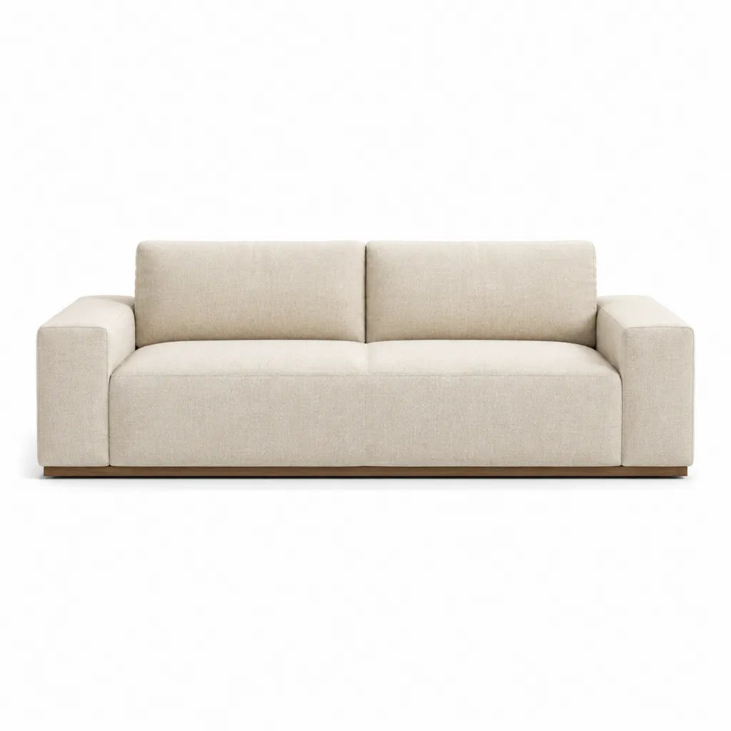 Canapé droit 3 places rectangulaire en polyester beige 220 x 95 x 75 cm