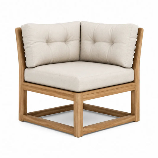 Fauteuil d’angle de jardin en teck massif avec coussins en polyester beige 85 x 85 x 65 cm