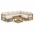 Salon de jardin d'angle 6 pièces en acacia massif avec coussins polyester beige 292 x 225 x 70 cm