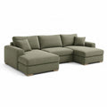 Canapé d’angle panoramique 4 places en polyester vert kaki 300 x 160 x 85 cm