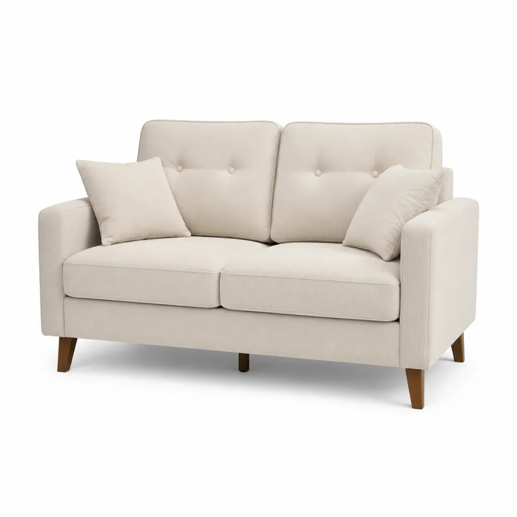 Canapé droit 2 places 160 x 85 x 88 cm en polyester crème avec pieds en bois massif