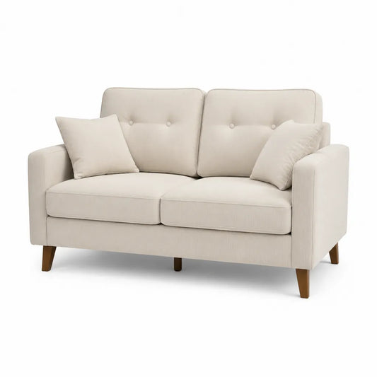 Canapé droit 2 places 160 x 85 x 88 cm en polyester crème avec pieds en bois massif