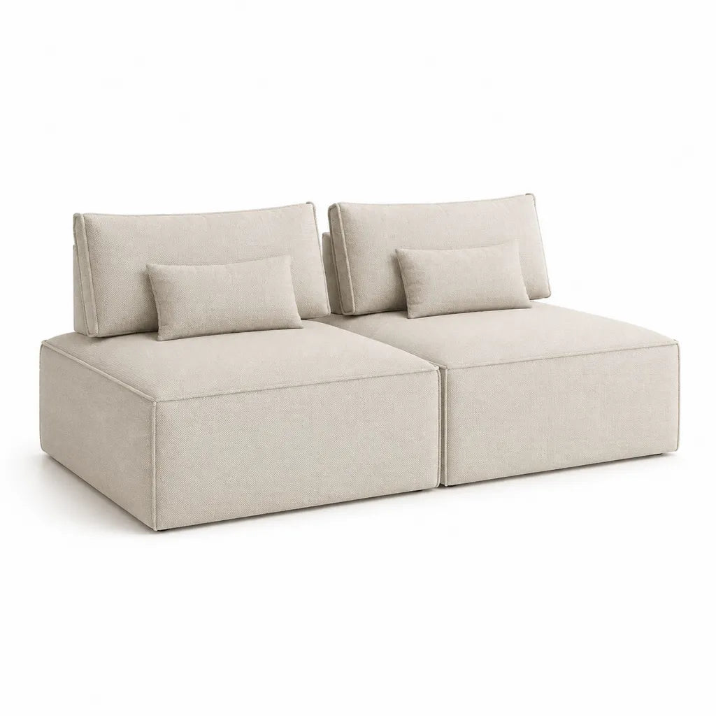 Canapé modulable 2 places rectangulaire 200 x 100 x 70 cm en polyester beige