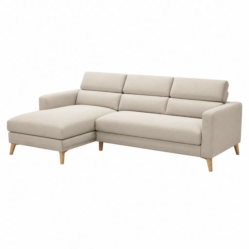 Canapé d'angle 3 places avec méridienne gauche en polyester beige 230 x 150 x 85 cm
