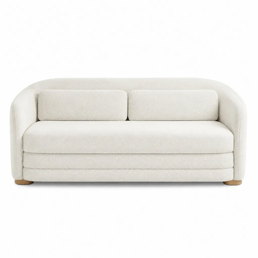 Canapé droit 2 places en polyester bouclé écru 170 x 90 x 75 cm