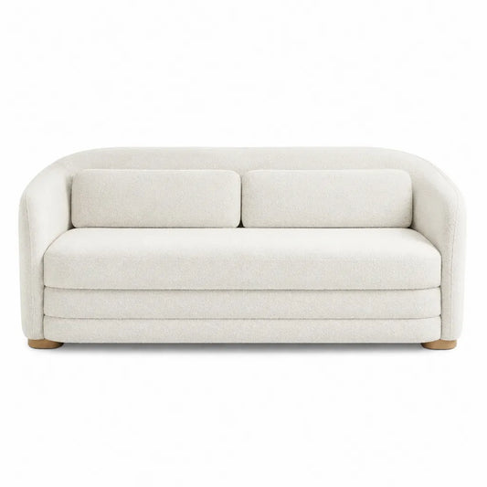 Canapé droit 2 places en polyester bouclé écru 170 x 90 x 75 cm
