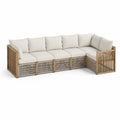 Salon de jardin d'angle 5 places en acacia massif et corde tressée beige 300 x 220 x 70 cm