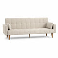 Canapé droit 3 places en polyester beige avec pieds en bois massif 220 x 85 x 88 cm