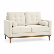 Canapé 2 places en velours côtelé polyester crème avec pieds en bois massif 140 x 83 x 84 cm