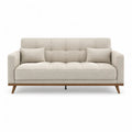 Canapé 3 places droit en polyester beige avec pieds en bois massif 200 x 90 x 85 cm