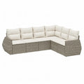 Salon de jardin d’angle 6 places en résine tressée PE gris avec coussins en polyester blanc 250 x 190 x 85 cm