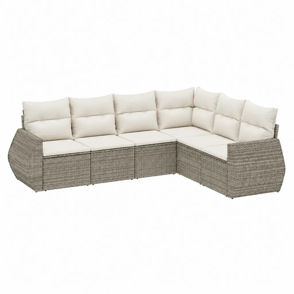 Salon de jardin d’angle 6 places en résine tressée PE gris avec coussins en polyester blanc 250 x 190 x 85 cm