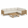 Salon de jardin d’angle 3 places avec table basse 250 x 190 cm en acacia massif beige naturel