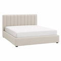 Lit coffre 160 x 200 cm en polyester beige avec tête de lit capitonnée rectangulaire