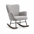 Fauteuil à bascule à dossier haut en polyester gris avec piètement en acier et patins en hêtre 68 x 88 x 98 cm